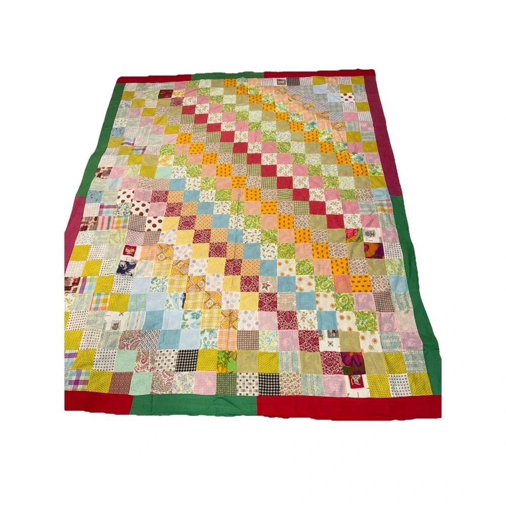 Vintage Handmade Patchwork Quilt Bedspread 95X77 In Farmhouse No Filling READ